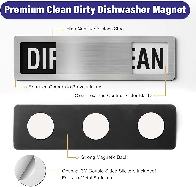 Dishwasher Clean Dirty Sign-Dishwasher Magnet Stainless Steel Clean Dirty Sign for Kitchen Organization Farmhouse Dishwasher Slide Indicator, Optional Adhesive Stickers-CubbioJoy
