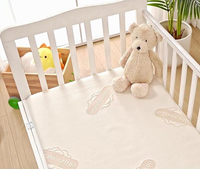 Crib Organic Mattress Protector Pad - Certified Organic Cotton Waterproof Breathable Mattress Pad Cover - 250 GSM Comfort - Deep Pocket - Fitted Comfort-CubbioJoy