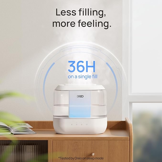 Dreo Humidifiers for Bedroom, 4L Top Fill for Large Room, 36H Runtime, 28 dB Quiet Supersized Cool Mist Air Humidifier for Baby Nursery, Plants, Indoor, Night Light, Easy to Clean & Fill-CubbioJoy