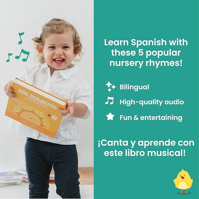 Binibi Spanish Musical Book for Toddlers Sol Solecito & Other Nursery Rhymes | Spanish Learning for Kids | Bilingual Children's Sound Book | Libro en español para bebés-CubbioJoy