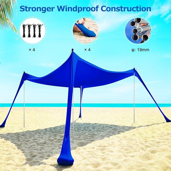 COMMOUDS Beach Tent Sun Shelter - UPF50+ Pop Up Beach Canopy with Sandbags & Sand Shovel & Windproof Poles, Portable Sun Shade for Beach, Camping, Picnics, Backyard-CubbioJoy