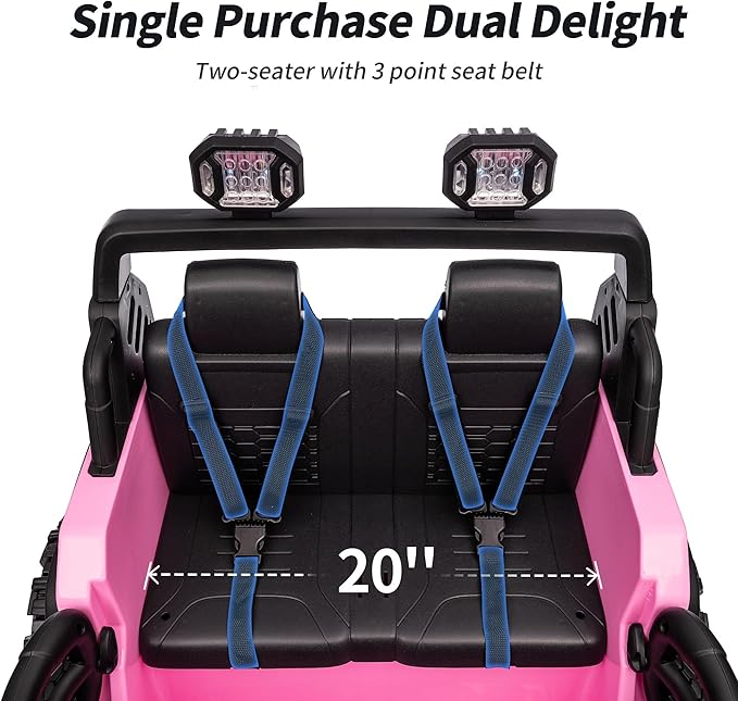 2 Seater Ride on Car Truck, 12V Kids Electric Ride on Toy for Big Kids Age 3-8 w/Remote Control- Light Pink-CubbioJoy
