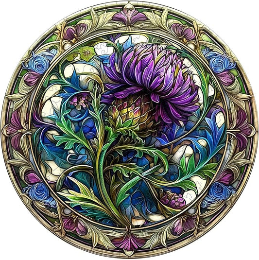 KAAYEE Wooden Jigsaw Puzzles-3D Visual Effect Scotch Thistle Wooden Puzzle Adult Unique Shape Wooden Puzzle Wooden Jigsaw Puzzle for Adult,Puzzle for Adults,Family Games (L-13.4 * 13.4in-300pcs)-CubbioJoy