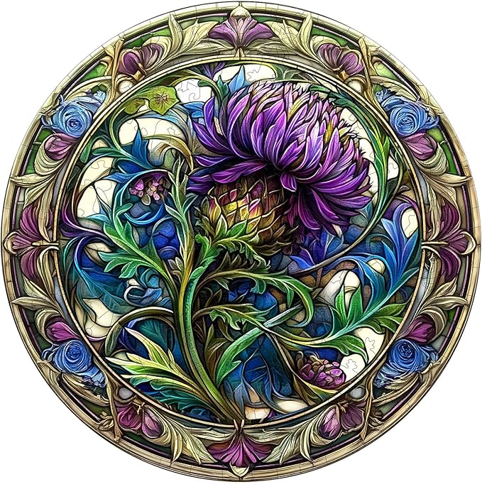 KAAYEE Wooden Jigsaw Puzzles-3D Visual Effect Scotch Thistle Wooden Puzzle Adult Unique Shape Wooden Puzzle Wooden Jigsaw Puzzle for Adult,Puzzle for Adults,Family Puzzles (M-11.4 * 11.4in-200pcs)-CubbioJoy