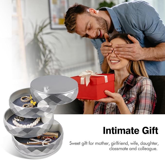 CONBOLA Travel Jewelry Case Box, Small Jewelry Organizer Earring Holder for Women, 5-Layer Rotating Jewelry Storage Tray with Lid for Bracelets Rings Bracelets-CubbioJoy