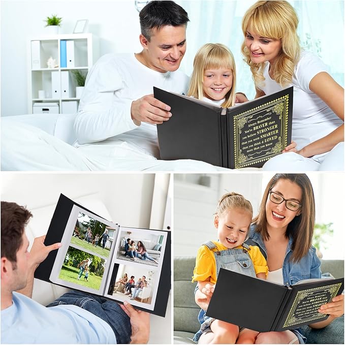 Inspirational Leather Photo Album,Magnetic Self-Stick Page Photo Album,Family Album,Hand Made DIY Albums Holds 3x5, 4x6, 5x7, 6x8 Photos (black-always remember)-CubbioJoy