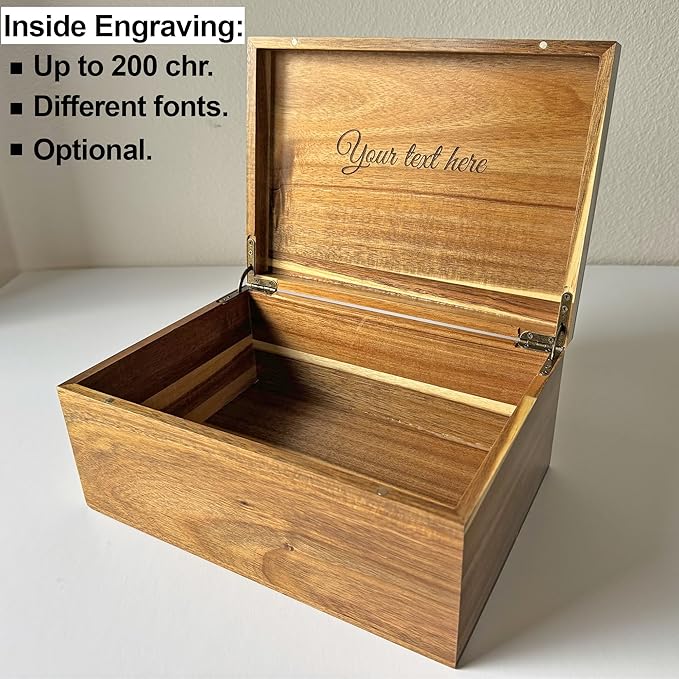 Keepsake Box for Couple - Engraved Memento Box w/ Couples Names, Anniversary Wedding Gift for Couple, Acacia Wood Love Chest, Time Capsule, Custom Heirloom Storage, Hidden Message, 11 x 8 x 4.75 in-CubbioJoy