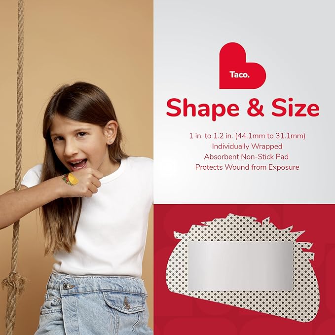 BioSwiss Bandages, Taco Shaped Self Adhesive Bandage, Latex Free Sterile Wound Care, Fun First Aid Kit Supplies for Kids, 24 Count-CubbioJoy