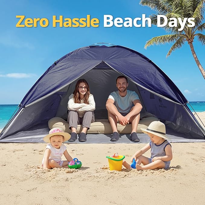 CAMEL CROWN Beach Tent UPF 50+ Sun Shelter for 2/3/5/6 Person, Lightweight Portable Sun Shade with Sand Anchor, Family Beach Day & Outdoor Adventures-CubbioJoy