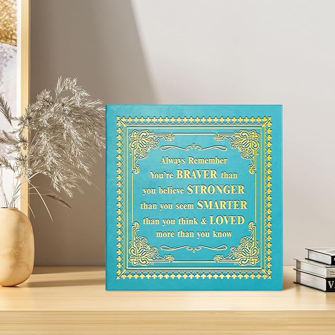 Inspirational Leather Photo Album,Magnetic Self-Stick Page Photo Album,Family Album,Hand Made DIY Albums Holds 3x5, 4x6, 5x7, 6x8 Photos (light blue-always remember)-CubbioJoy