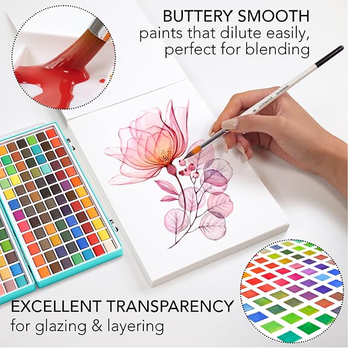 CHROMATEK Watercolor Paint Set – 128 Vibrant Colors for Artists & Beginners with Palette – Includes Metallic, Fluorescent, Pastel & Opaque Shades, Brushes, Pad, Swatch Sheets & Travel Case-CubbioJoy