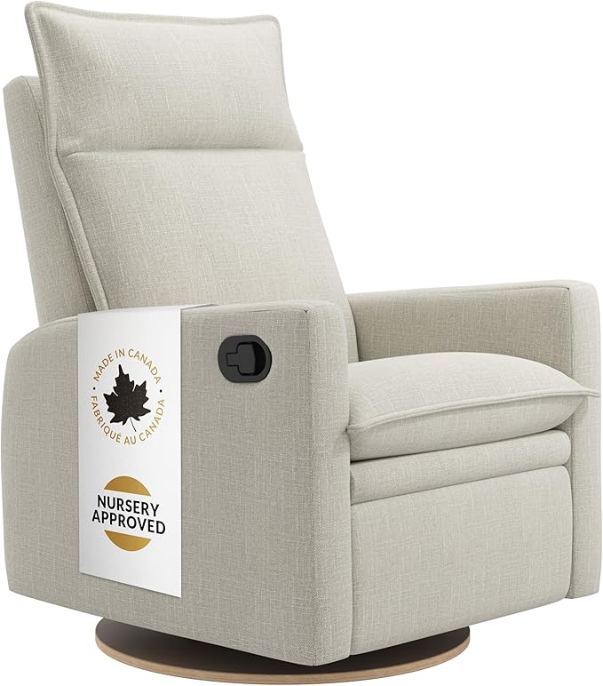 Jaymar Arya Modern Nursery Glider Recliner Chair – Cozy Nursing Chair with 360° Swivel for New Parents, Gentle Motion, Compact Design, High Back & Low Armrests, Canadian Made (Ivory/Nubia Fabric)-CubbioJoy