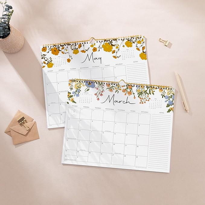 2025-2026 Calendar, Cabbrix Wall Calendar 2025, 18 Months Calendar Runs From July 2025 - December 2026, 15" x 12", Twin-Wire Binding, Hanging Hook, Floral Design-CubbioJoy