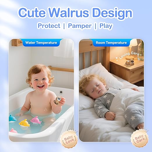 Baby Bath Thermometer for Bathtub, Room|Water Temperature, Baby Bath Floating Toy|Kids Bathroom Safety, Digital LCD with Timer-CubbioJoy