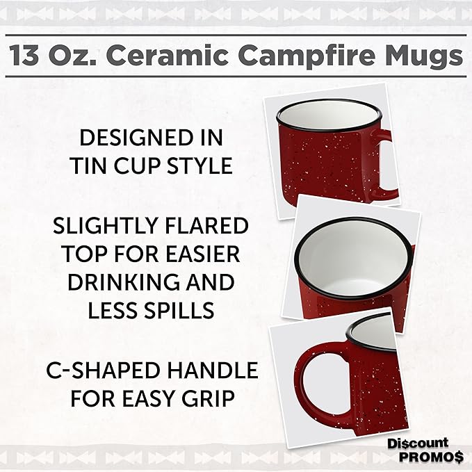 DISCOUNT PROMOS Ceramic Campfire Coffee Mugs 13 oz. Set of 10, Bulk Pack - Perfect for Tea, Espresso, Cappuccino, Hot Cocoa - Red-CubbioJoy