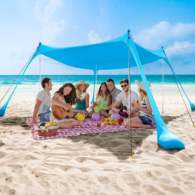 COMMOUDS Beach Tent Sun Shelter - UPF50+ Pop Up Beach Canopy with Sandbags & Sand Shovel & Windproof Poles, Portable Sun Shade for Beach, Camping, Picnics, Backyard-CubbioJoy