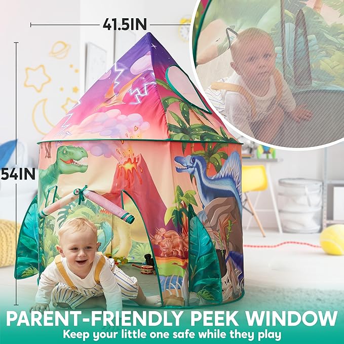 JOYIN Dinosaur Play Tent for Kids, Pop Up Play Tent for Boys & Girls, Kids Indoor Outdoor Dinosaur Playhouse Tent Set for Toddlers Birthday-CubbioJoy