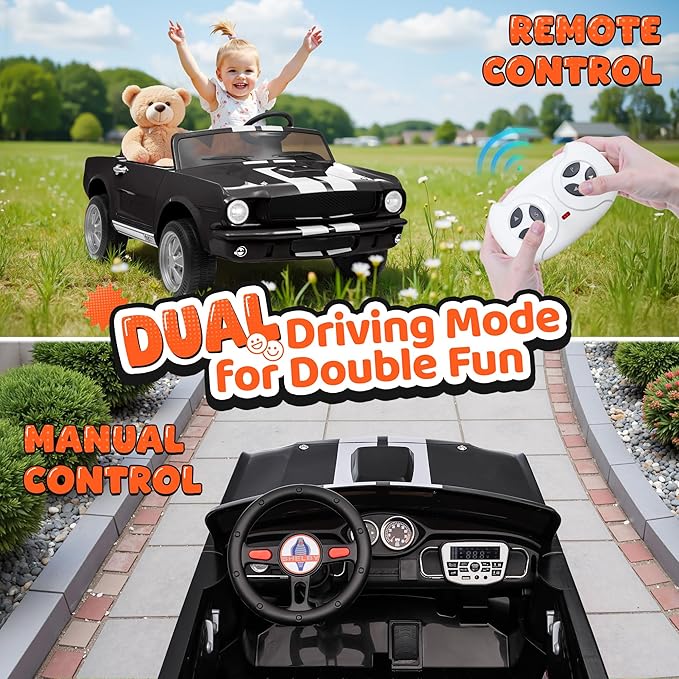 24V 2 Seater Ride on Toys, Licensed Shelby Cobra Kids Power Car Wheeler Ride On Toy w/ 2WD/4WD Switchable, Remote Control, 19" Spacious Seat, 4 Spring Suspension, Music, Bluetooth-CubbioJoy