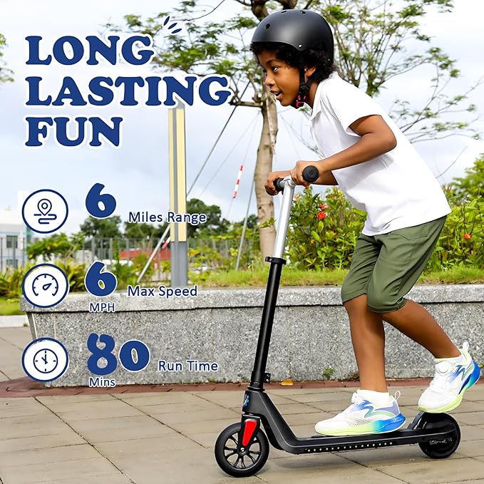 Caroma Electric Scooter for Kids Ages 6-12,150W/180WMotor,10 MPH Max Speed & 7 Miles,Colorful Lights,Adjustable Height & Speed,LED Display,Foldable Kids Electric Scooter 132 Lbs Max Load,Idea Gift-CubbioJoy