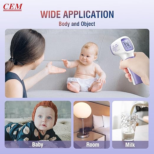 CEM DT-8806 Digital Thermometer for Adults and Kids, No Touch Forehead Thermometer for Baby, 2 in 1 Body Surface Mode Infrared Thermometer with Fever Alarm and Instant Accuracy Readings, Purple-CubbioJoy