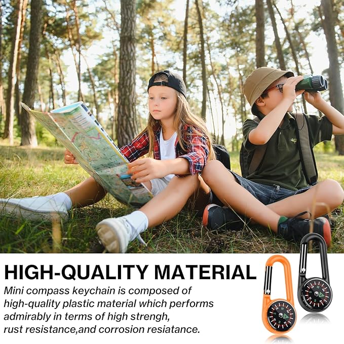 12 Pcs Mini Compass Keychain for Kids Bulk, Small Pocket Magnetic Compass Survival Hiking for Outdoor Survival Camping Party Backpacking Accessory-CubbioJoy