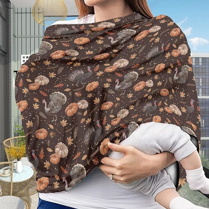 Binienty Hanksgiving Turkey Pumpkin Stretch Car Seat Covers for Babies Infants, Breathable Stretch Baby Stroller Cover Canopies Thankful Car Seat Cover-CubbioJoy