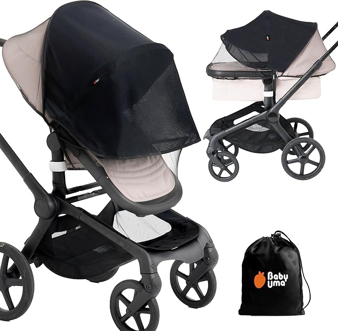Baby Uma 2-in-1 Mosquito Net for Stroller & Stroller Sun Shade - UPF 50+ Baby Sun Protection, Breathable Blackout Mesh Baby Mosquito Net (+ Travel Bag)-CubbioJoy