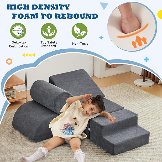 Jela Foam Blocks 6Pcs Soft Play Equipment Luxury Corduroy Fabric, Toddler Climbing Toys Indoor Soft Play for Toddlers-CubbioJoy