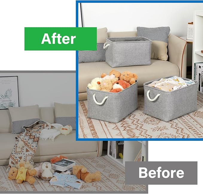 Bidtakay Storage Baskets Gray 3 Pack Shelf Baskets Collapsible Storage Bins for Clothes 15X11X9.5Inch Decorative Baskets with Handles Large Baskets for Organizing Closet Home Storage (Grey)-CubbioJoy