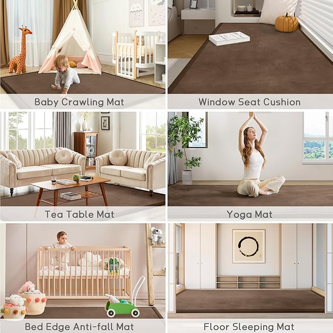 Baby Play Mat for Floor Tummy Time Mat Nursery Rug Muscle Mat Area Rug Playroom Rug Tatami Mat 9'2"x6'7" Memory Foam 1.3" Thick Crawling Mat for Babies,Toddlers, Infants, Kids,Floor Mat,Coffee-CubbioJoy