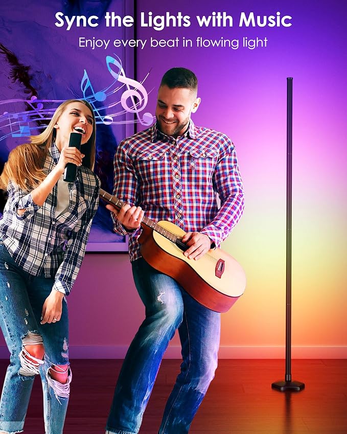 2PCS Smart RGB LED Corner Floor Lamp with App and Remote Control, 65" Color Changing Standing Lamp with Music Sync and 16 Million DIY Colors, Modern Floor Lamps for Bedroom Living Room Gaming Rooms-CubbioJoy