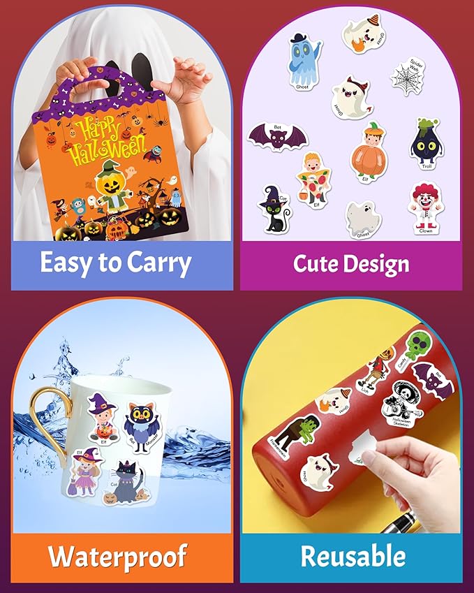 Benresive Reusable Sticker Books for Kids 2-4, Sticker Books for Toddlers 1-3 2-4, Toddler Travel Toys Activities Crafts Gifts - Halloween-CubbioJoy