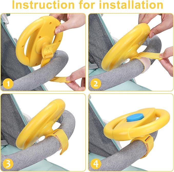 Accmor Stroller Steering Wheel Toy, Pretend Driving Simulated Steering Wheel for Baby Stroller Shopping Carts, Universal Detachable Funny Stroller Shopping Carts Toy Attachment Accessories-CubbioJoy