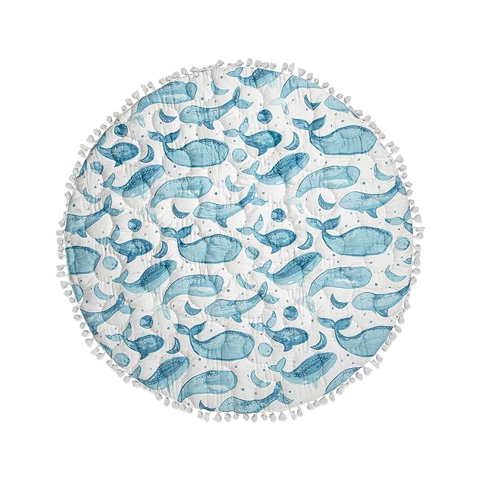 Crane Baby Activity Mat, Baby Play Mat Whale Print, Ocean Nursery Decor for Boys & Girls, Infant Tummy Time Floor, Ocean Nursery Decor, 40" x 40"-CubbioJoy