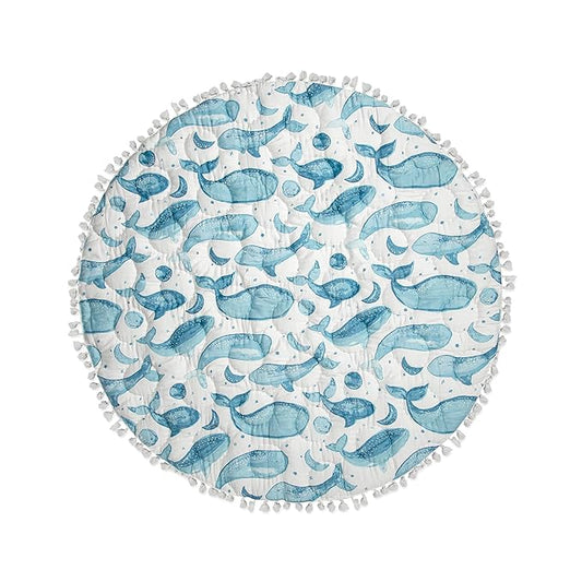 Crane Baby Activity Mat, Baby Play Mat Whale Print, Ocean Nursery Decor for Boys & Girls, Infant Tummy Time Floor, Ocean Nursery Decor, 40" x 40"-CubbioJoy