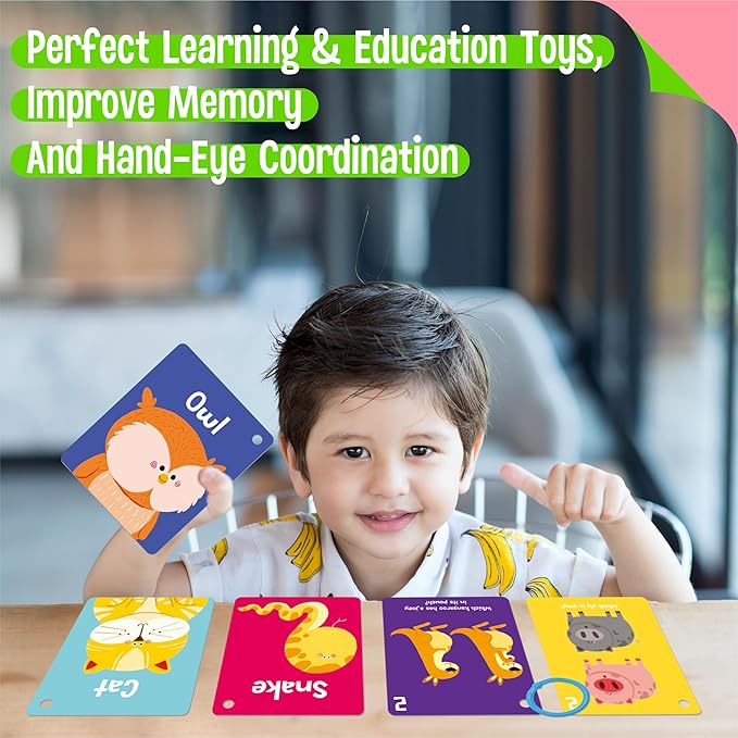 Animal Flashcards, 50 Double-Sided Cards, Wild/Farm/Marine Animal Cards Educational Learning Tools for Preschool and Toddlers Learning (2 Reclosable Rings Attached)-CubbioJoy