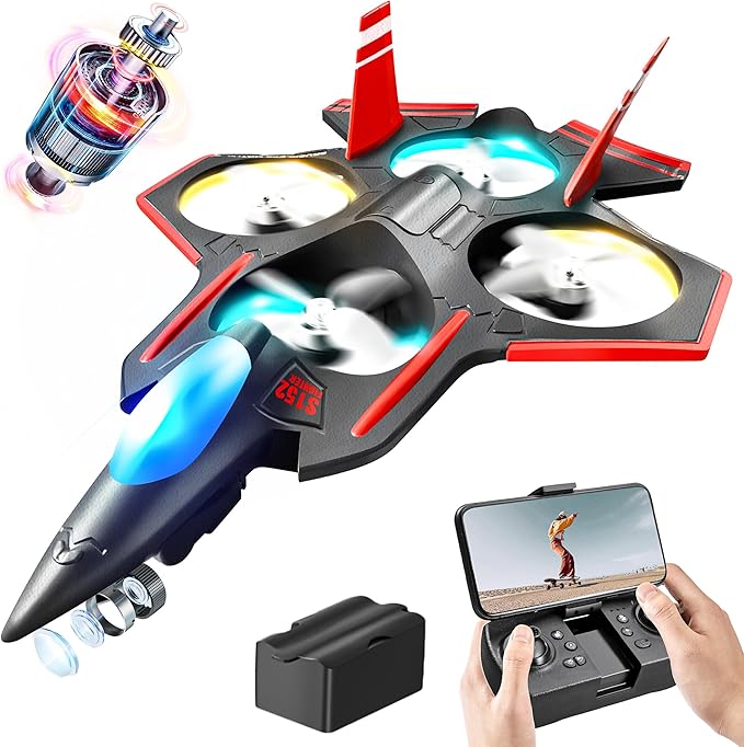 BEZGAR Brushless RC Plane with Camera | 2.4GHZ Remote Control Airplane, 6-axis Gyro Drones for Kids, RC Helicopter, 360°Flip Jet Fighter for Beginners with LED Navigation Lights-CubbioJoy