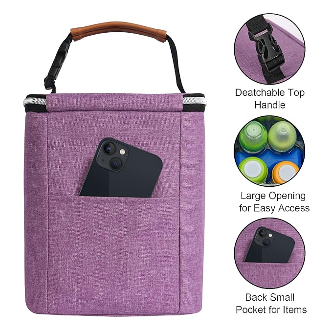 Breast Milk Cooler Bag with Ice Pack Fits 4 Baby Bottles Up to 9 Ounce, Baby Bottle Bag Great for Nursing Mom Daycare, Purple-CubbioJoy