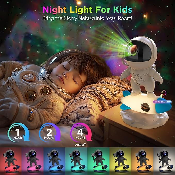 Astronaut Galaxy Projector for Bedroom, Star Projector Galaxy Light with App & Remote Control, White Noises, Bluetooth Speaker, Rocket Night Light for Kids, Ceiling, Gifts, Room Decor-CubbioJoy