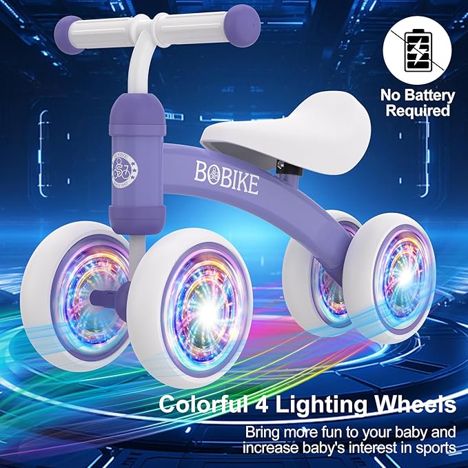 Baby Balance Bike Toys for 12-36 Months Kids Toy Boy and Girls Gifts Toddler Best First Birthday Gift Children Walker No Pedal Infant 4 Wheels Bicycle (Colorful, Purple-Light)-CubbioJoy