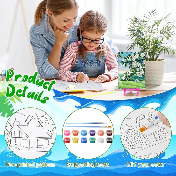 Blosssound 10 Set Pre Printed Canvas Pre Drawn Canvas Painting with Easel Kits 5" x 7" Outline Painting Panels for Beginners, DIY Craft Project, Party Favor, Home Decors(Four Seasons)-CubbioJoy