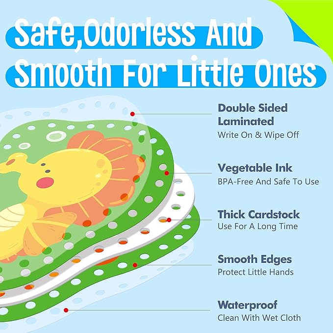 9 Pieces Kids Lacing Cards, Double Sided Sewing Cards in 9 Marine Animal Cards with 9 Colorful Laces, Imagination Development Lacing Toys Games for Children Educational and Learning Activity-CubbioJoy