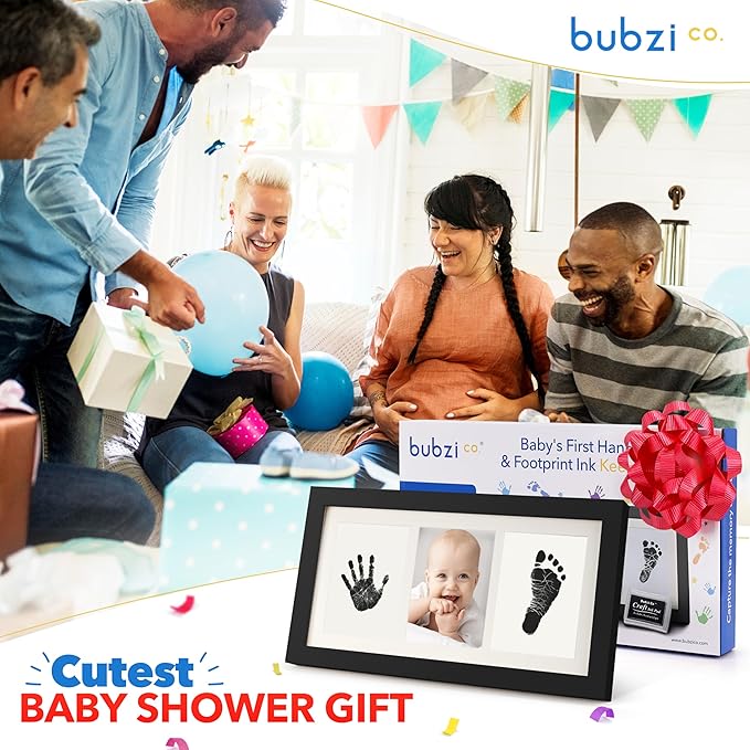 Bubzi Co Baby Handprint Kit & Footprint Photo Frame for Newborn Girls and Boys, Unique Baby Shower Gifts Set for Registry, Memorable Keepsake Decorations for Room Wall or Nursery Decor (Jet Black)-CubbioJoy