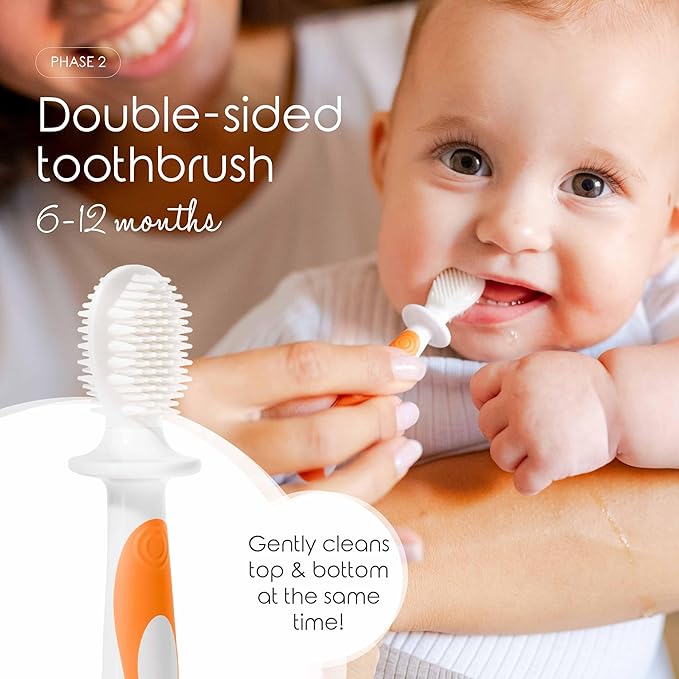 Cherish Baby Care Baby Toothbrush & Toddler Toothbrush Set (0-2 Years) - BPA-Free & Safety-Tested, 2023 Award Winner, Food-Grade Silicone (Orange)-CubbioJoy