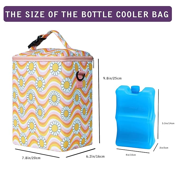 Breastmilk Cooler Bag with Ice Pack Fits 4 Baby Bottles Up to 9 Ounce Insulated Baby Bottle Bag Breast Milk Cooler on The Go with Strap Baby Bottle Cooler Bag for Nursing Mom Daycare or Travel-CubbioJoy