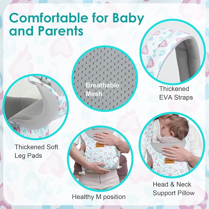 Baby Carrier Newborn to Toddler, Ergonomic Adjustable Toddler Carriers for 7-66 Lbs, Cozy Lightweight Infant Carrier with Neck Support, Baby Holder Carrier with Lumbar Support for Mom Dad-CubbioJoy