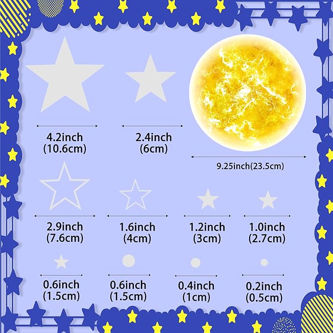 965 PCS Glow in The Dark Stars and Sun for Ceiling, Luminous Stars and Planet Wall Decals, Kids Room Decor, Glowing Galaxy Wall Stickers for Nursery Decorations (Blue)-CubbioJoy