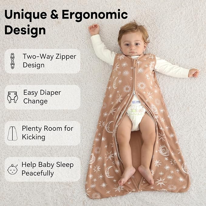 Baby Sleep Sack 12-18 Months 3 Pack 100% Cotton Lightweight 0.5 TOG Wearable Blanket Baby Sleep Bag with 2-Way Zipper for Infant Toddler Beige-CubbioJoy