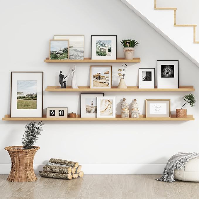 4-Pack 72 Inch Wall Mounted Floating Picture Ledge Shelves, Modern Oak Style, Perfect for Displaying Photos, Books, Collectibles, and More-CubbioJoy