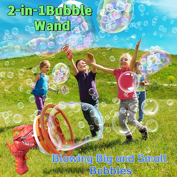 Dino Bubble Gun Bubble Machine for Dinosaur Bubble Blower Toy for Kids and Toddlers Bubble in Bubble Gun Party Favors Birthday for 3 4 5 6 7 8 9 10+Years Old Boys and Girls (Red)-CubbioJoy